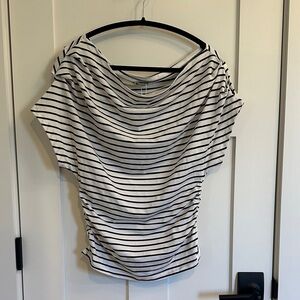 Cupshe White and Black Striped Draped Boatneck top